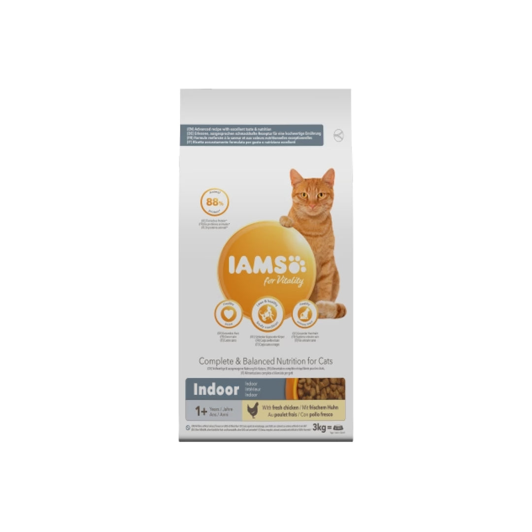 IAMS für Vitality Trockenfutter  mit frischem Huhn für ausgewachsene und ältere Wohnungskatzen (Indoor) in 3 Größen