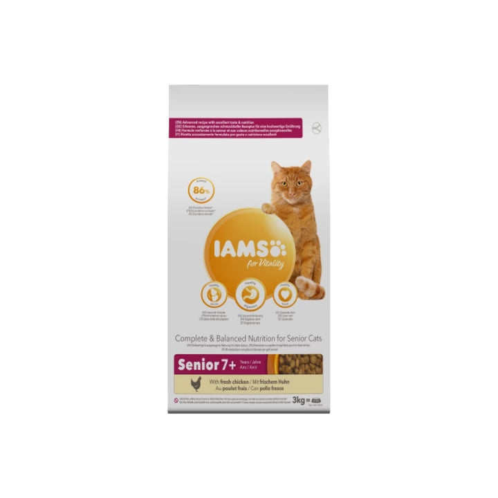 IAMS für Vitality Trockenfutter  mit frischem Huhn für ältere Katzen (Senior 7+) in 3 Größen